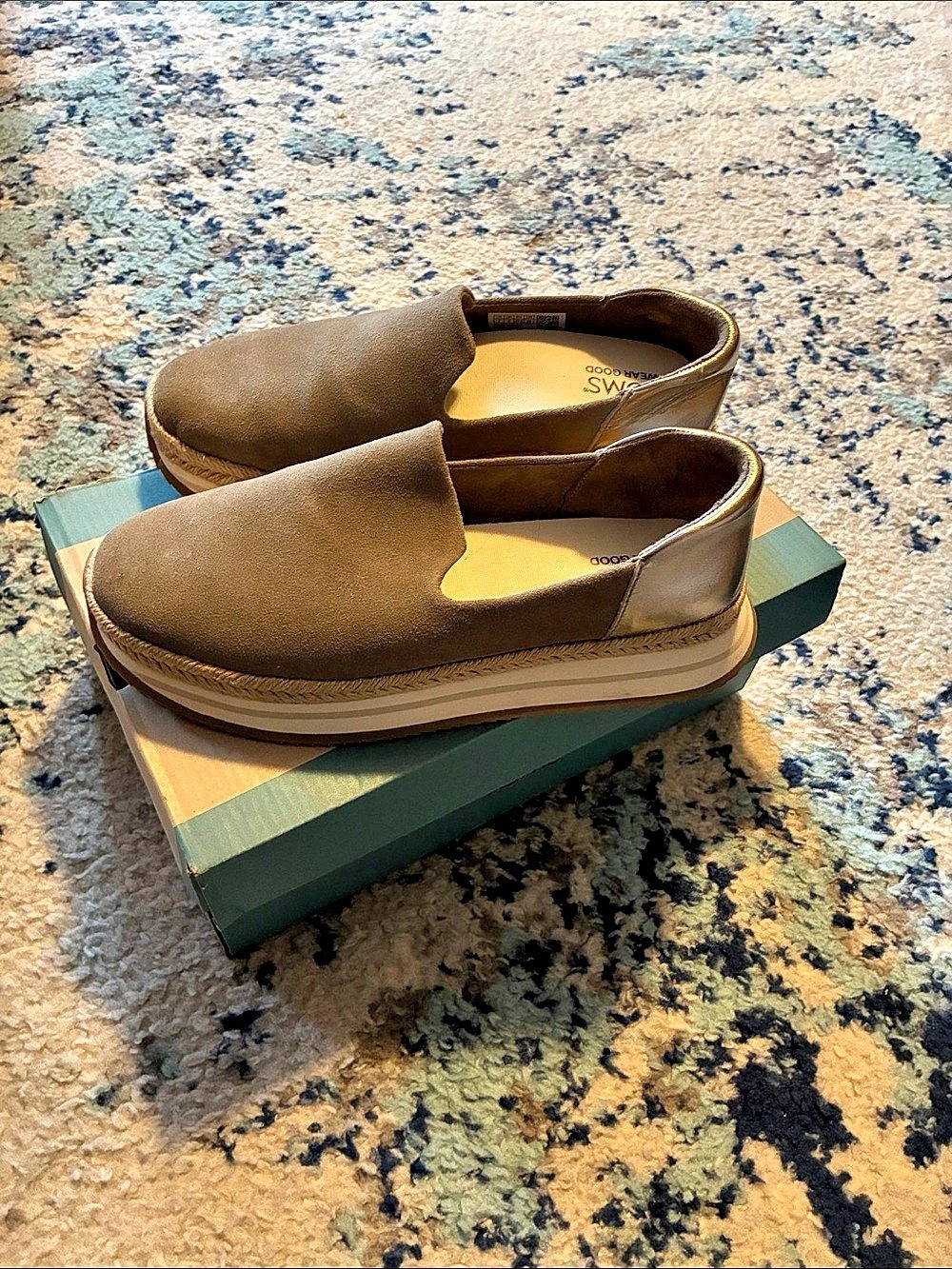 TOMS Jocelyn Leather Espadrille Shoes in Dune Suede Metallic Leather US 7 NWT